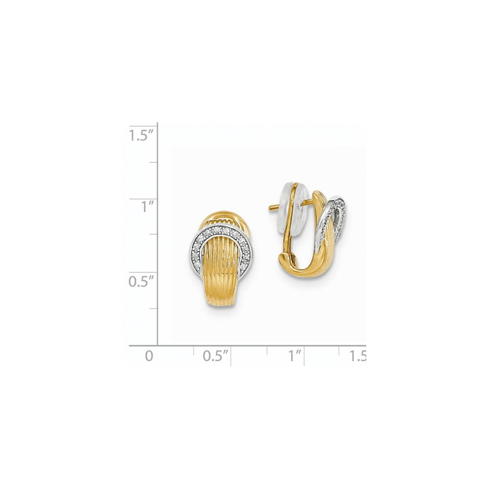 14k Two-tone Gold Diamond Polished Omega Back Earrings