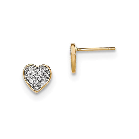 14k Yellow Gold Real Diamond Heart Post Earrings XE2692A