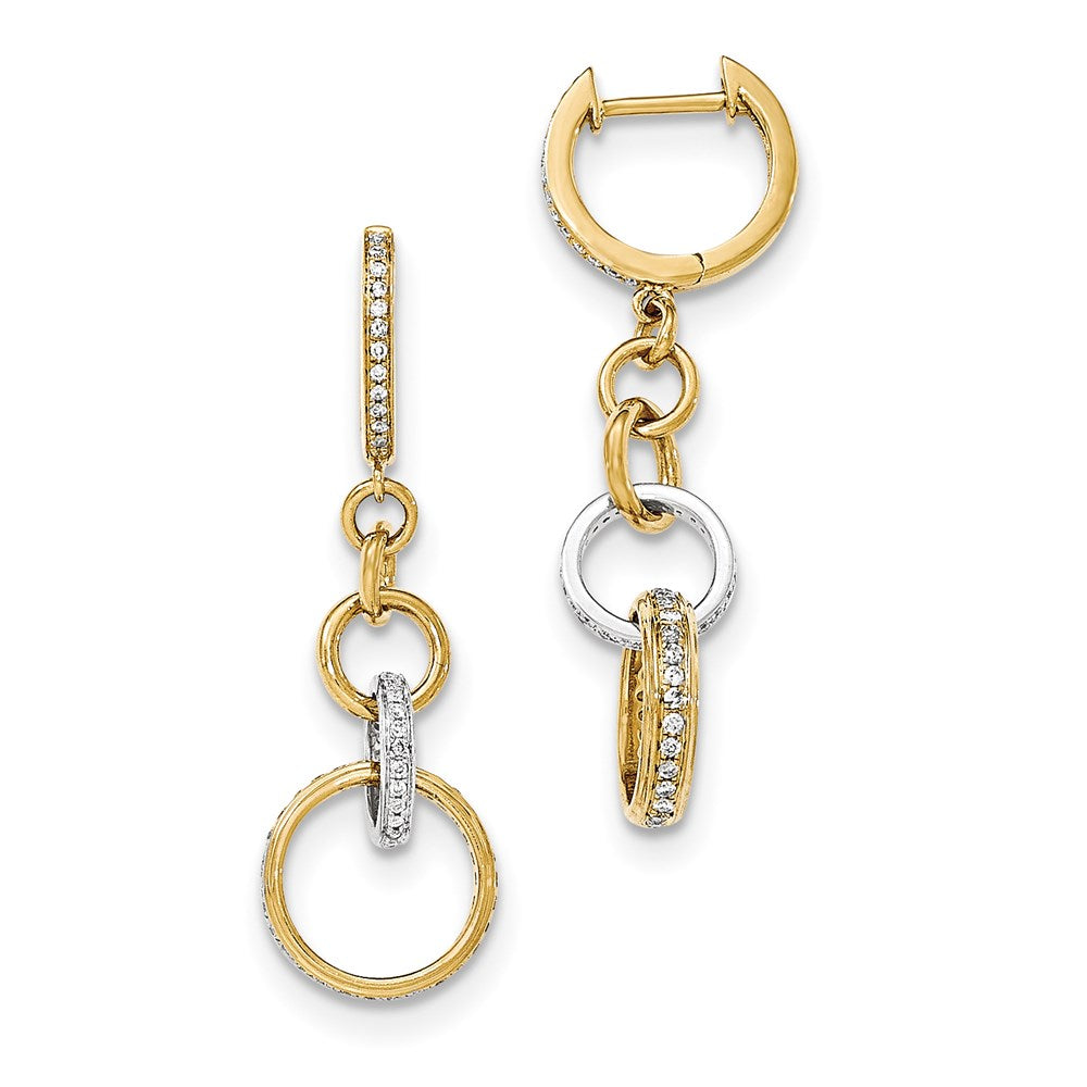 14k Yellow Gold Two-tone Real Diamond Circle Dangle Hinged Hoop Earrings XE2695AA