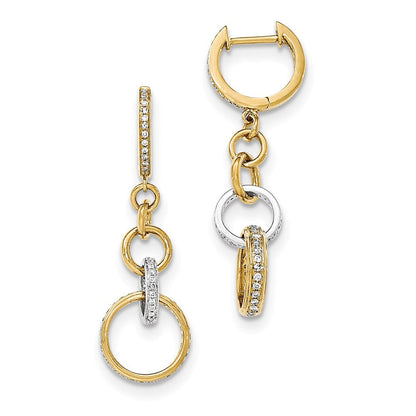 14k Yellow Gold Two-tone Real Diamond Circle Dangle Hinged Hoop Earrings XE2695AA