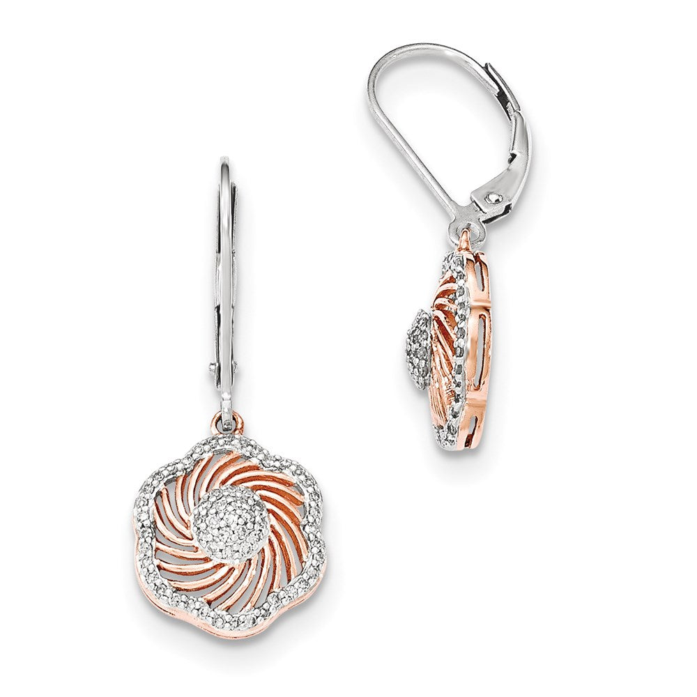 14K White Gold w/Rose Rhodium Real Diamond Leverback Earrings XE2698AA