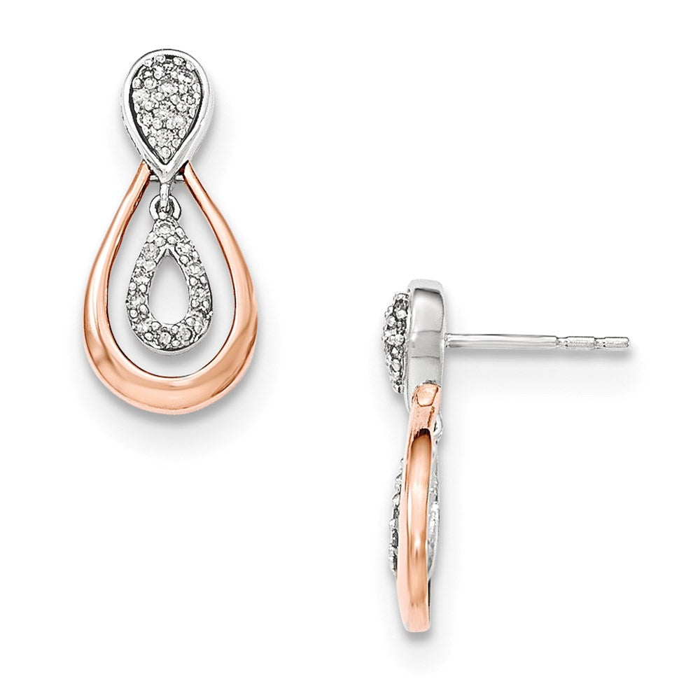 14K Yellow Gold White and Rose Gold Real Diamond Post Dangle Earrings XE2699AA