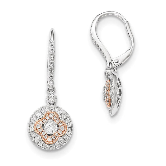 14k Yellow Gold Two-Tone Real Diamond Circle Leverback Earrings XE2700AA