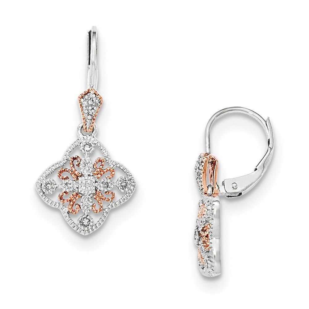 14K White Gold w/Rose Rhodium Real Diamond Leverback Earrings XE2702AA