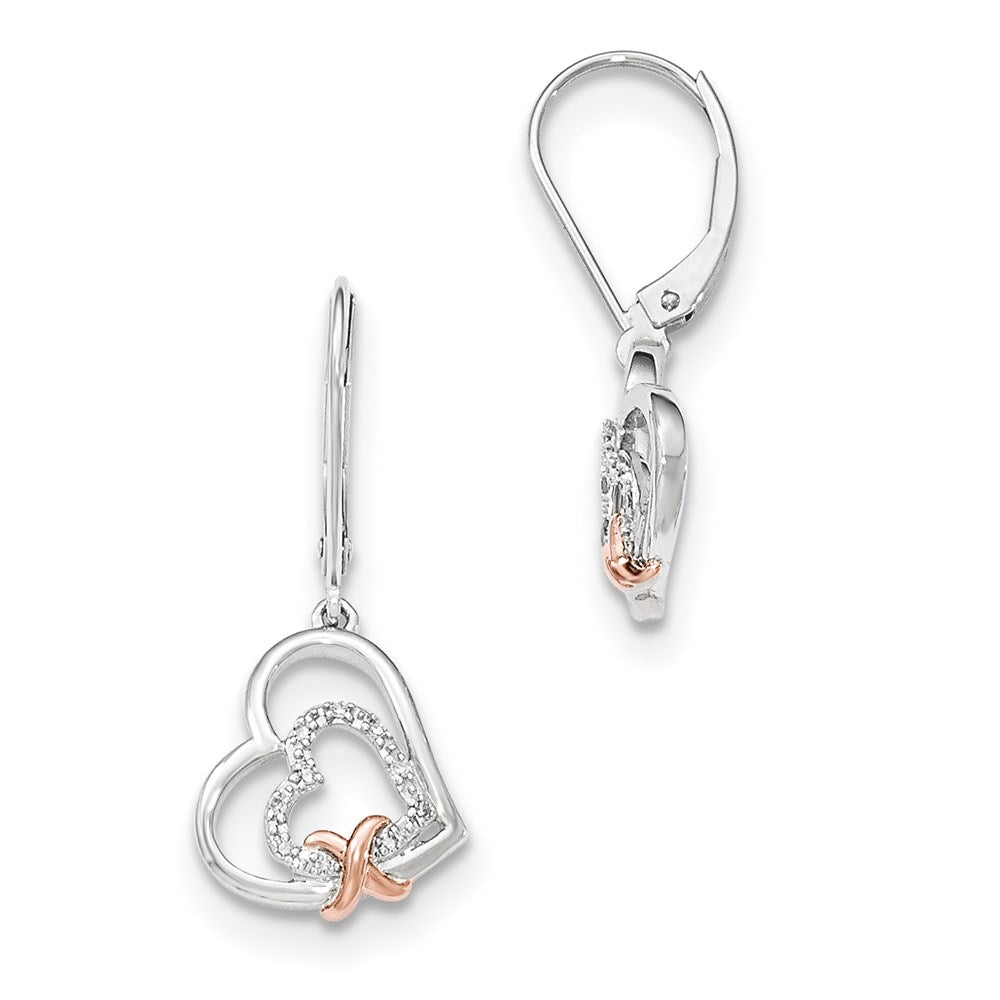 14k White Gold Real Diamond w/ Rose Gold Heart Dangle Hinged Hoop Earrings XE2704AA
