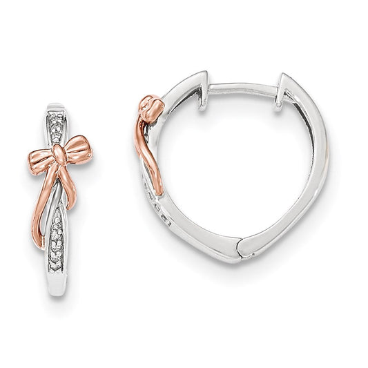 14k Yellow Gold Two-toned Real Diamond Polished w/bow Hinged Hoop Earrings XE2705AA