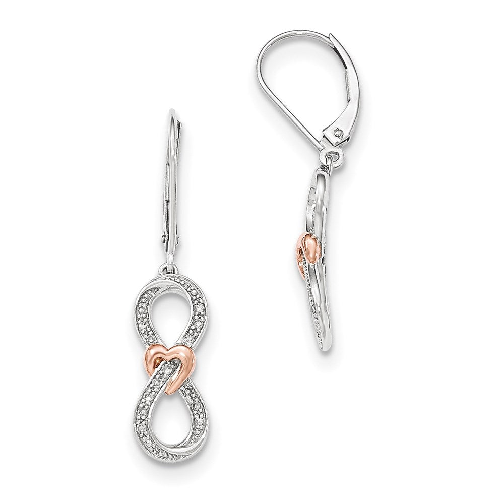 14k Yellow Gold White Gold Real Diamond Infinity w/ Rose Gold Heart Leverback Earrings XE2706AA