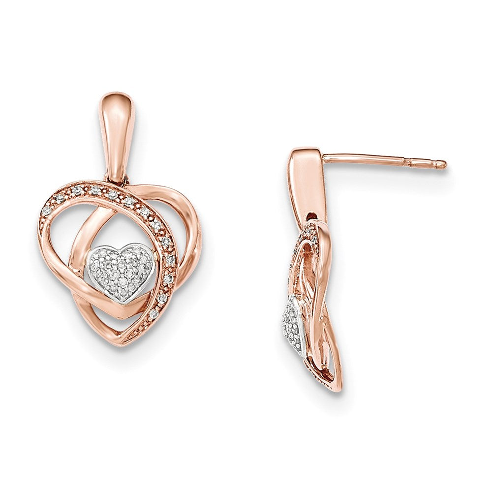 14k Yellow Gold Two-tone Real Diamond Heart Post Dangle Earrings XE2707AA