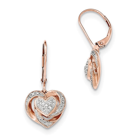 14k Rose Gold Real Diamond Heart Lever-Back Earrings XE2708AA