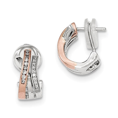 14k White Gold Diamond Rose Rhodium Omega Back Earrings