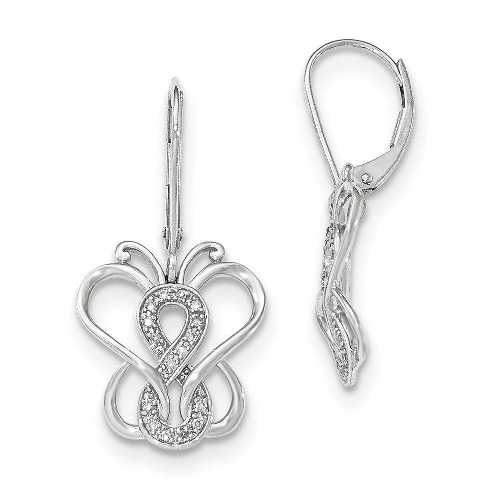 14k White Gold Real Diamond Butterfly Leverback Earrings XE2719AA