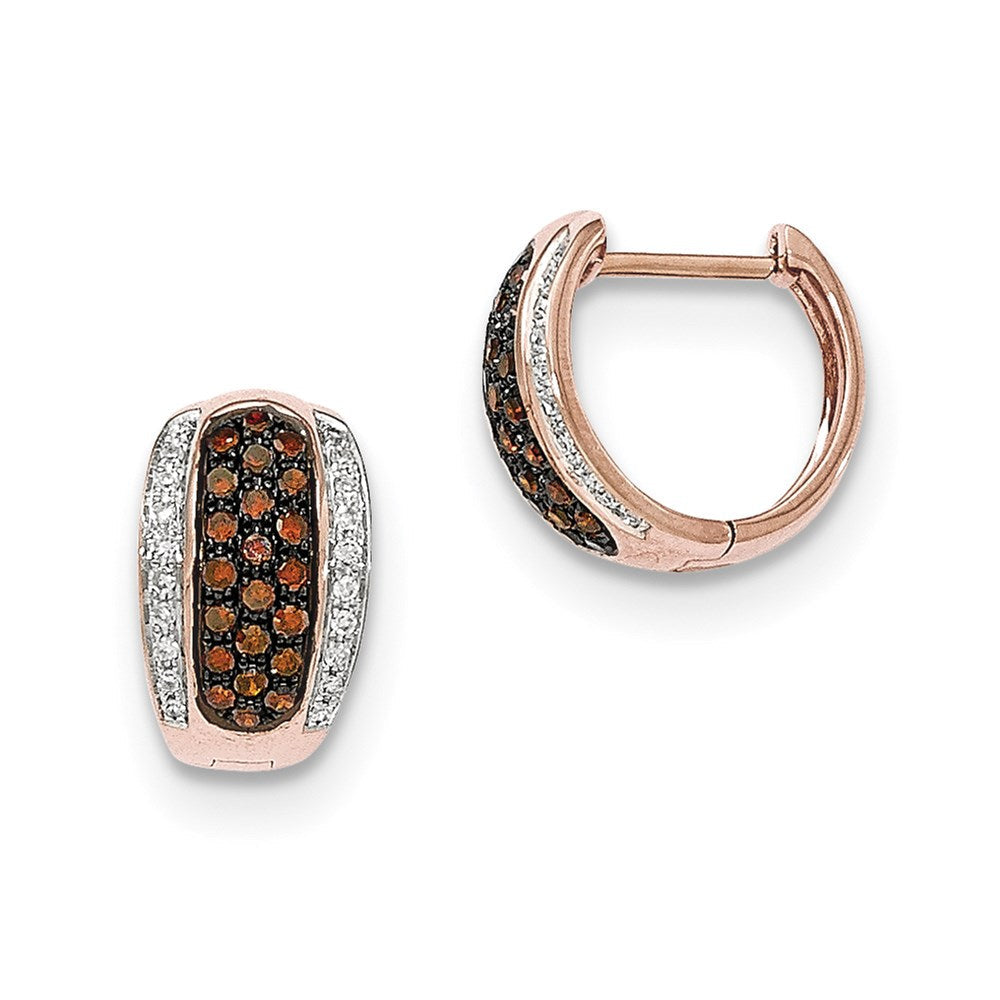 14k Rose Gold Red Cognac and White Real Diamond Hinged Hoop Earrings XE2720AA