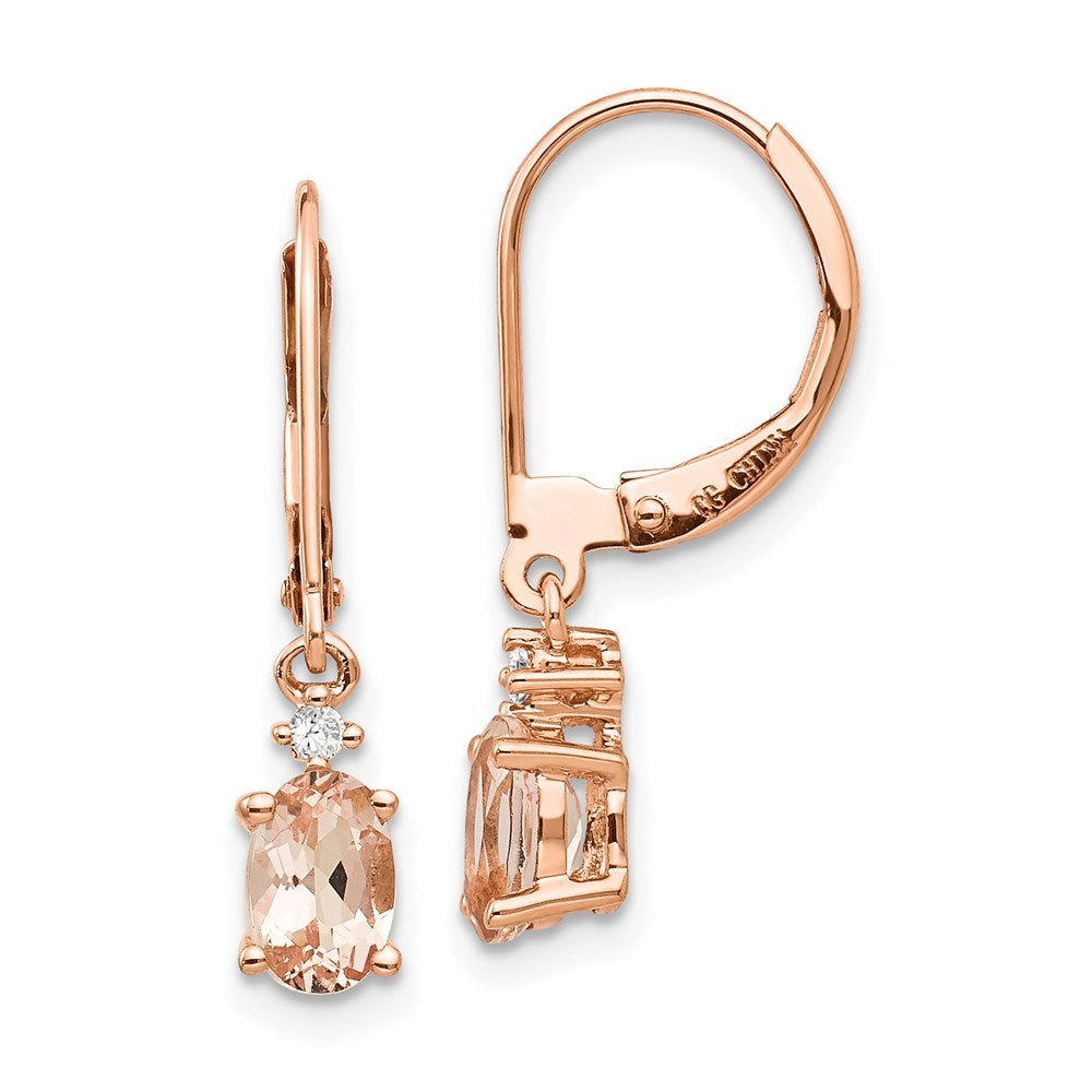 14k Rose Gold Oval Morganite & Real Diamond Leverback Earrings XE2723MG/AA