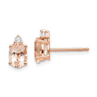 14k Rose Gold Oval Morganite & Real Diamond Post Earrings XE2724MG/AA