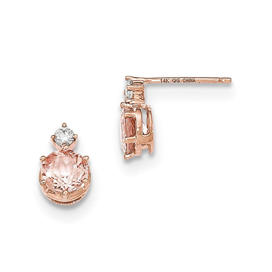 14k Rose Gold Round Morganite & Real Diamond Post Earrings XE2730MG/AA
