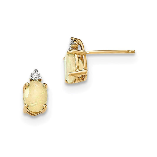 14k Yellow Gold Oval Australian Opal & Real Diamond Post Earrings XE2732OP/AA