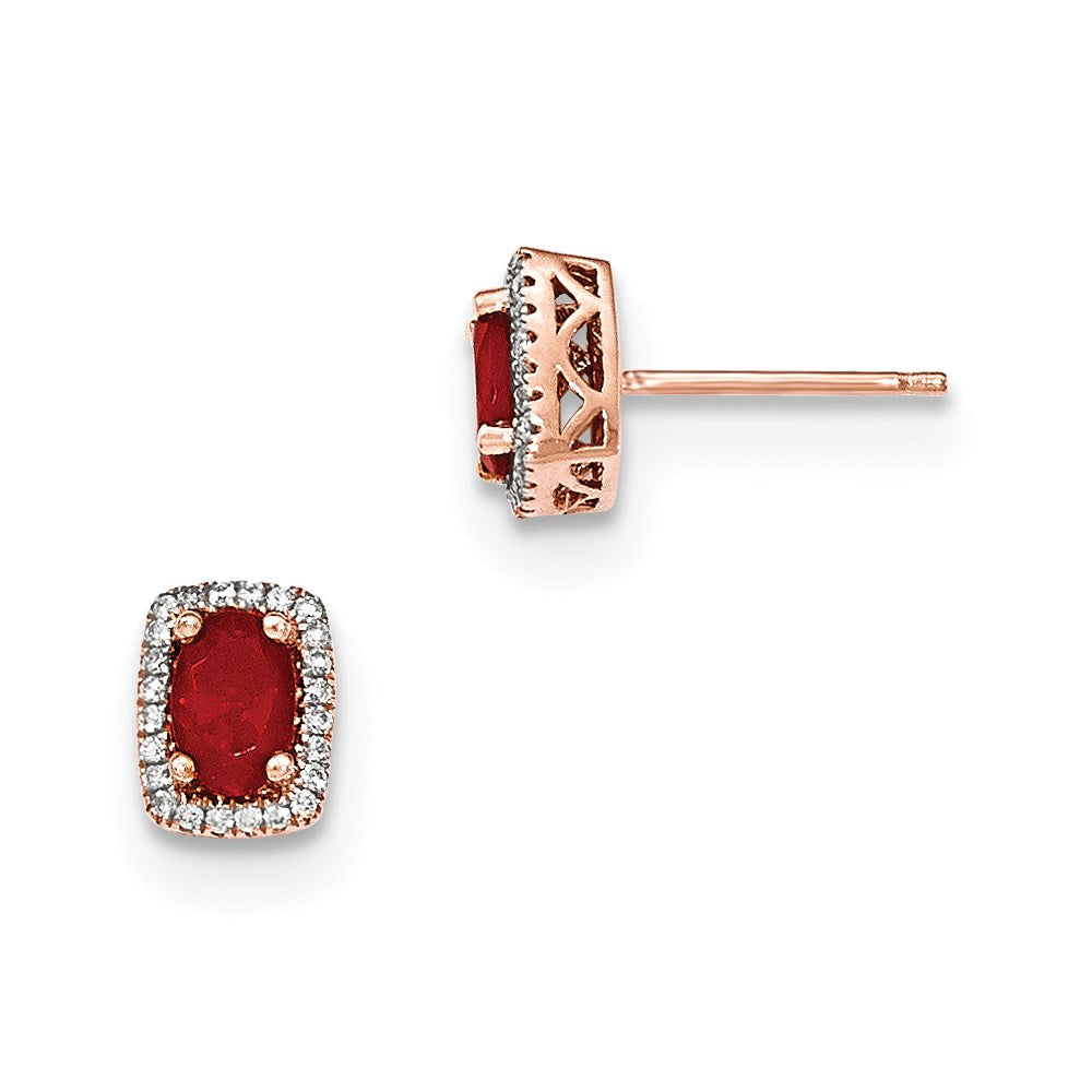 14k Rose Gold Oval Fire Opal & Real Diamond Rectangle Post Earrings XE2733OP/AA