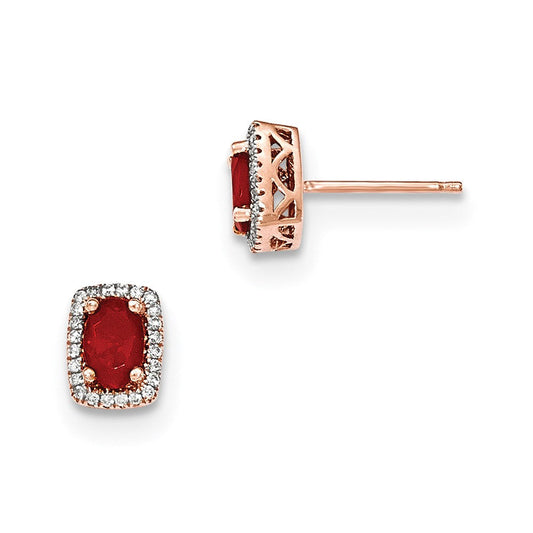 14k Rose Gold Oval Fire Opal & Real Diamond Rectangle Post Earrings XE2733OP/AA
