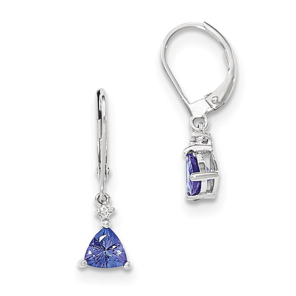 14k White Gold Trillion Tanzanite u0026 Diamond Leverback Earrings