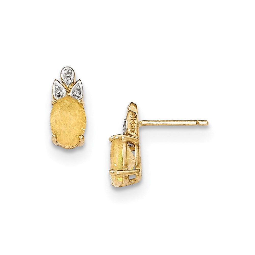 14k Yellow Gold Opal and Real Diamond Post Earrings XE2740OP/AA