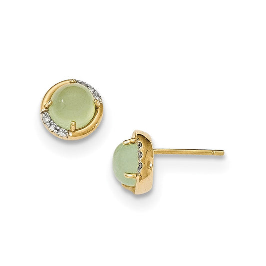 14k Yellow Gold Green Chalcedony and Real Diamond Post Earrings XE2743GC/AA