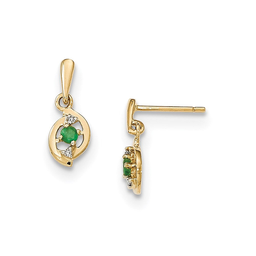 14k Yellow Gold Emerald and Real Diamond Post Dangle Earrings XE2744E/AA