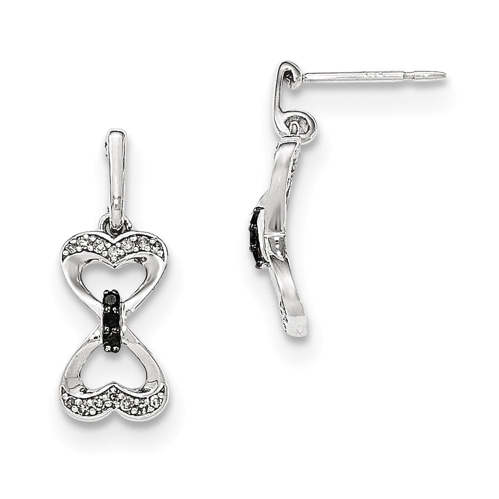 14k White Gold White & Black Real Diamond Heart Post Dangle Earrings XE2756AA