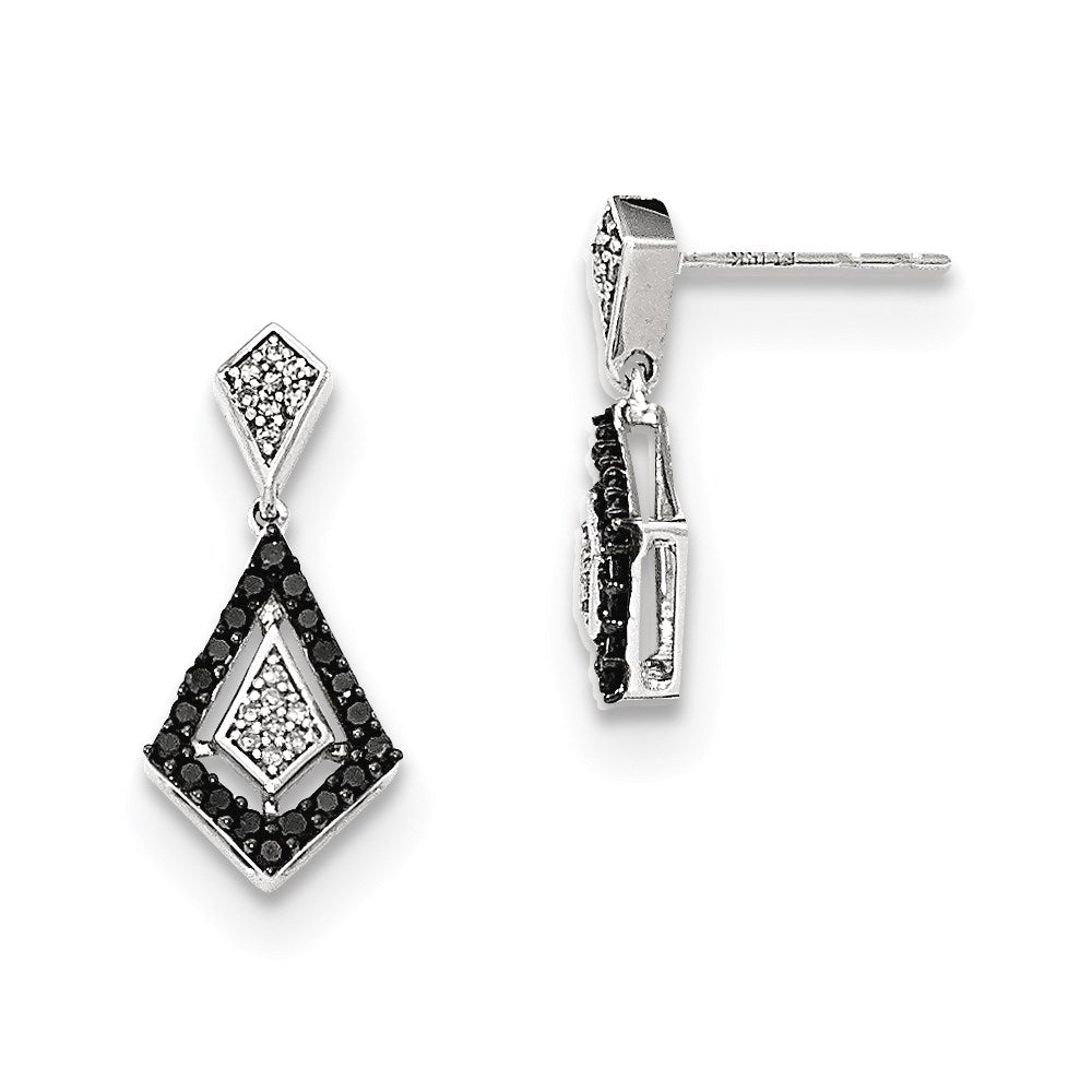 14kt W Polished Real Diamond/Black Real Diamond Post Dangle Earrings XE2760AA