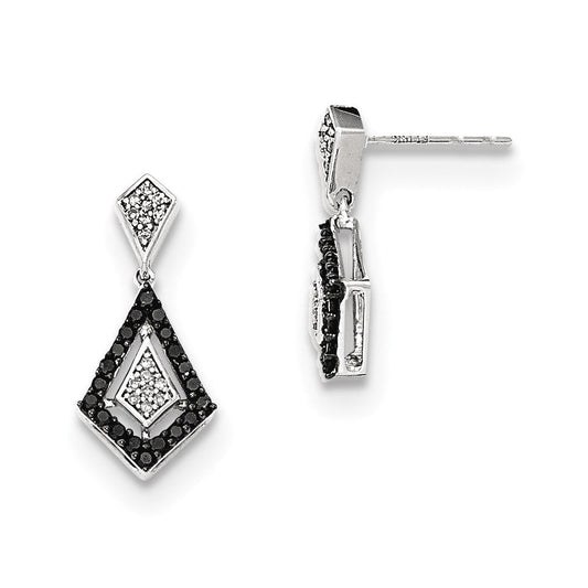 14kt W Polished Real Diamond/Black Real Diamond Post Dangle Earrings XE2760AA