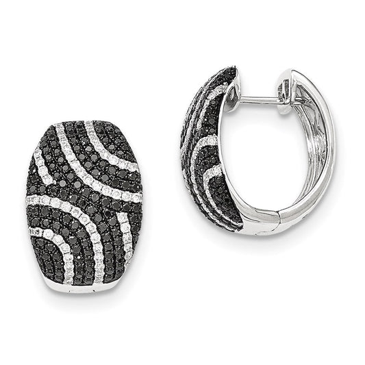 14k White Gold Black & White Real Diamond Hinged Post Earrings XE2762AA