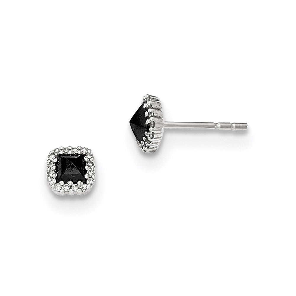 14k White Gold Black and White Real Diamond Square Post Earrings XE2763AA