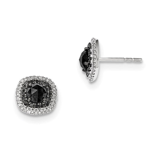 14k White Gold Black and White Real Diamond Square Post Earrings XE2765AA