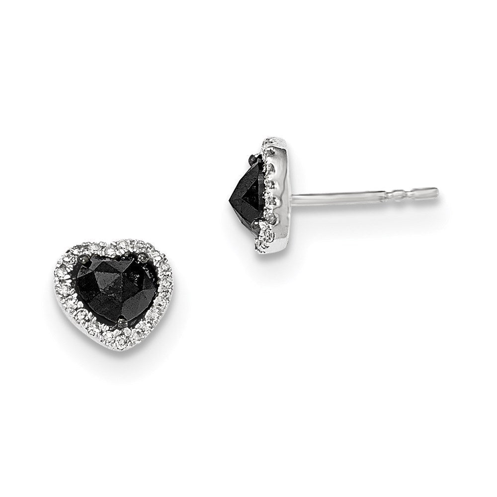 14k White Gold Black and White Real Diamond Heart Post Earrings XE2768AA
