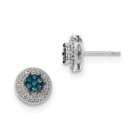 14K White Gold Blue & White Real Diamond Post Earrings XE2770AA