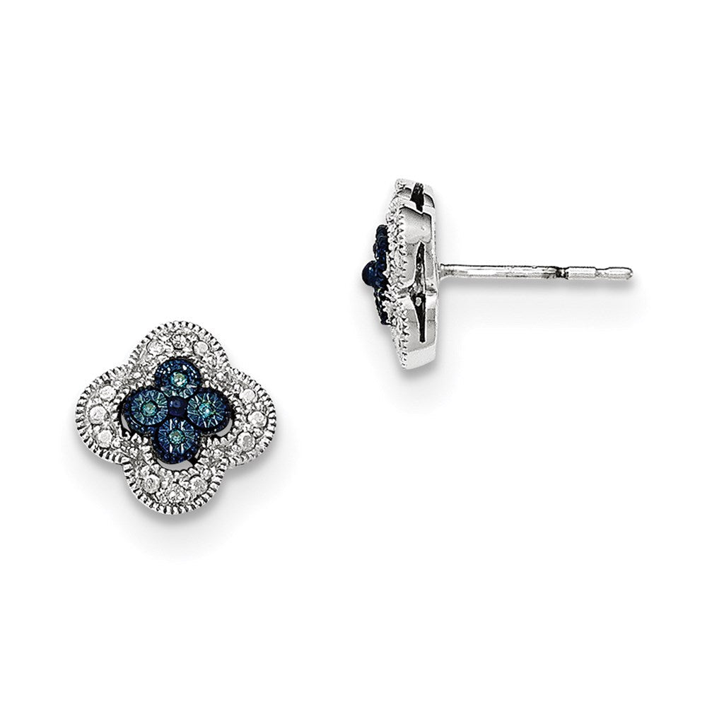 14k White Gold Blue & White Real Diamond Post Earrings XE2772AA