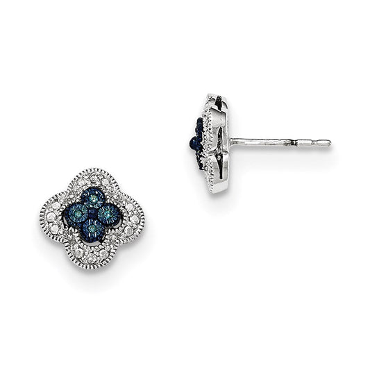 14k White Gold Blue & White Real Diamond Post Earrings XE2772AA