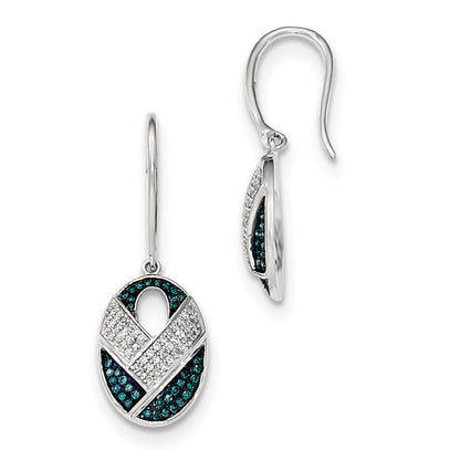 14k White Goldt W Polished Diamond/Blue Diamond Shepherd Hook Earrings