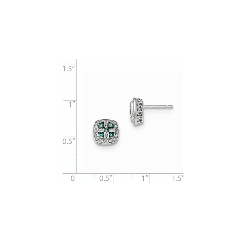 14k White Gold White and Blue Diamond Square Post Earrings