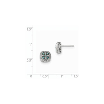 14k White Gold White and Blue Diamond Square Post Earrings