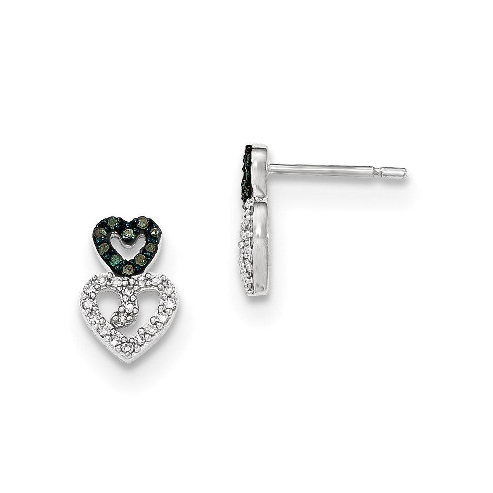 14K White Gold Polished Blue & White Real Diamond Black Rhodium Post Earrings XE2777AA