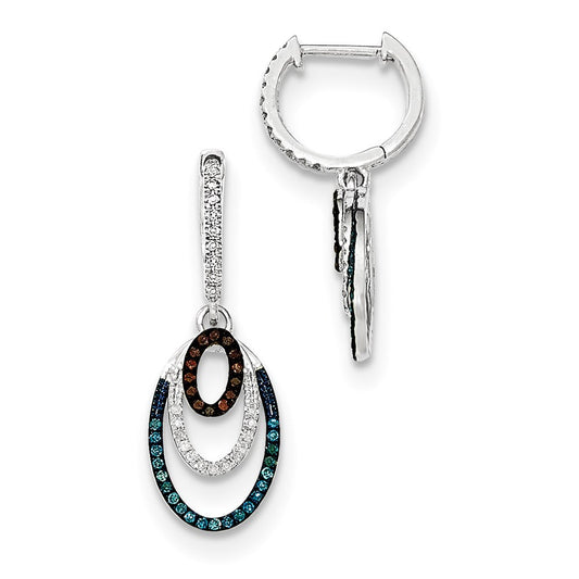 14k White Gold Blue White u0026 Red Diamond Hinged Hoop Dangle Earrings