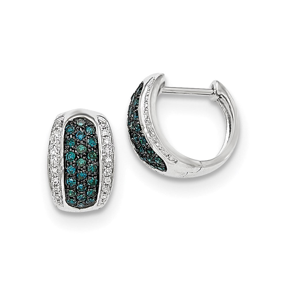 14k White Gold Blue and White Real Diamond Hinged Hoop Earrings XE2781AA