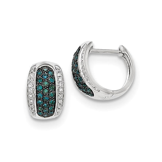 14k White Gold Blue and White Real Diamond Hinged Hoop Earrings XE2781AA