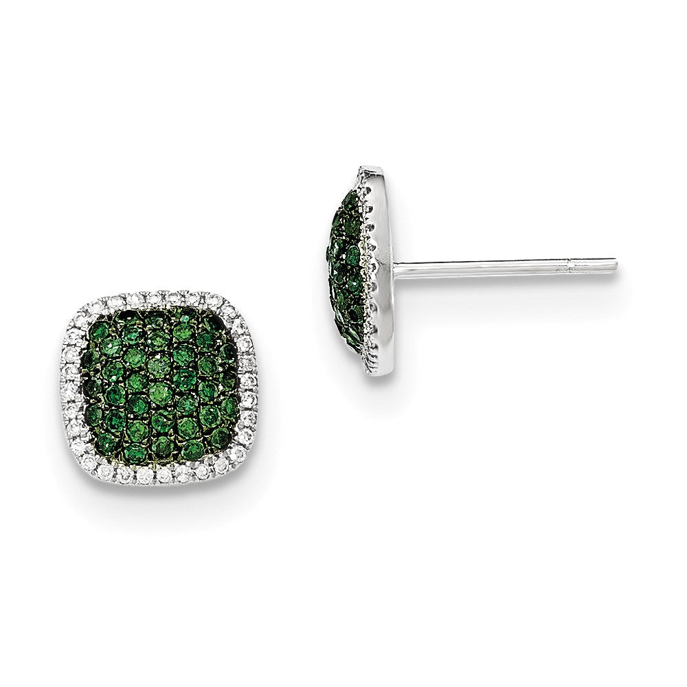14K White Gold Real Diamond & Pav‚ Green Real Diamond Post Earrings XE2785AA
