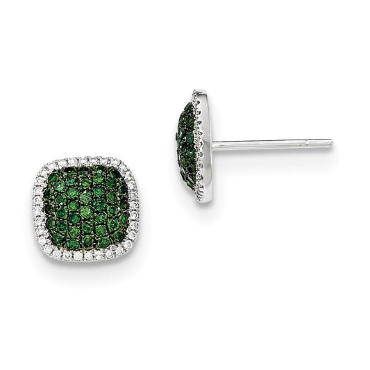 14K White Gold Real Diamond & Pav‚ Green Real Diamond Post Earrings XE2785AA