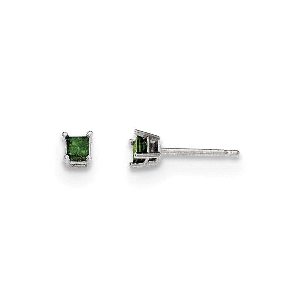 14K White Gold .20ct. Green Real Diamond Stud Earrings XE2790