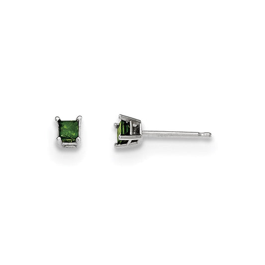 14K White Gold .20ct. Green Real Diamond Stud Earrings XE2790