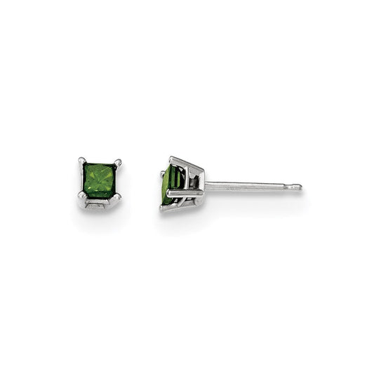 14K White Gold .40ct. Green Real Diamond Stud Earrings XE2793