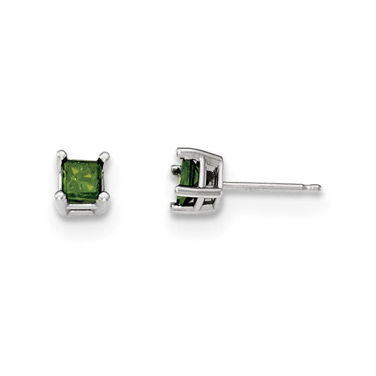 14K White Gold .75ct. Green Real Diamond Stud Earrings XE2795