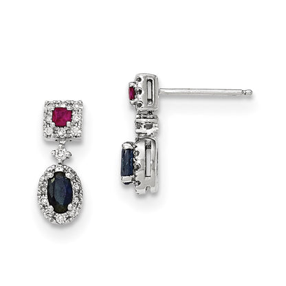 14k White Gold Diamond Sapphire u0026 Ruby Earrings